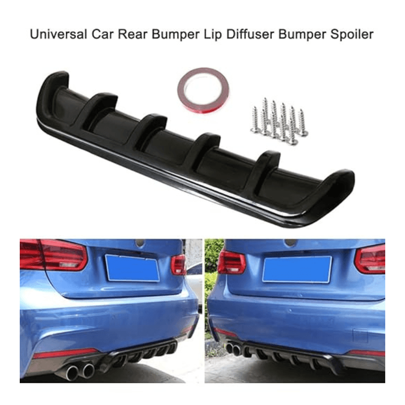 Universal 6-Fin Rear Diffuser | Gloss Black Aftermarket ABS