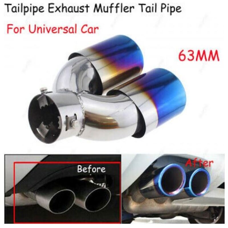 Dual Exhaust Muffler Tip Straight Twin Round Blue Burnt Stainless Steel