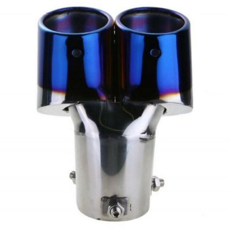 Dual Exhaust Muffler Tip Bent Twin Round Blue Burnt Stainless Steel