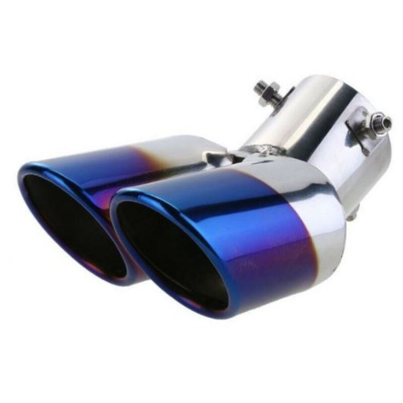 Dual Exhaust Muffler Tip Bent Twin Round Blue Burnt Stainless Steel