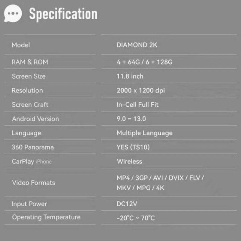 Diamond 2K Android Screen 11.8 inch car stereo touch screen for 9 inch Universal fitment