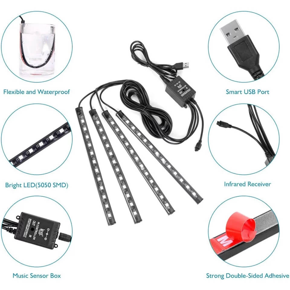 Car Ambiance Under Dashboard Multicolor Lights with Wireless Remote