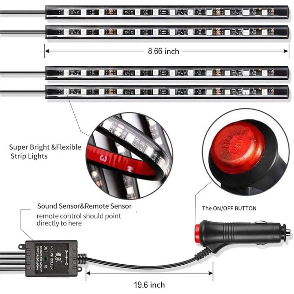 Car Ambiance Under Dashboard Multicolor Lights with Wireless Remote