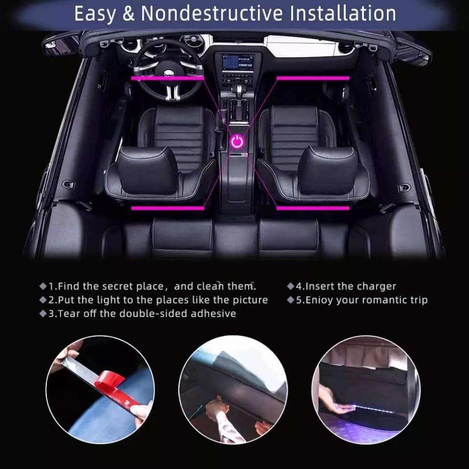 Car Ambiance Under Dashboard Multicolor Lights with Wireless Remote